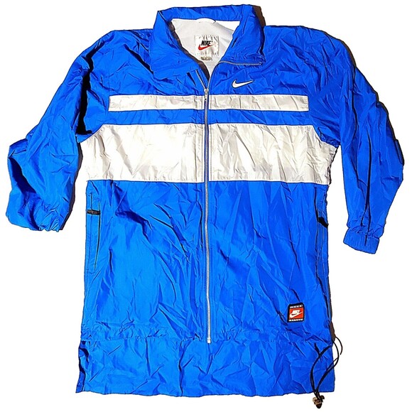 VTG 90s Nike Windbreaker Jacket Team Sports Fishtail White Tag Hood Big Swoosh - Picture 1 of 16